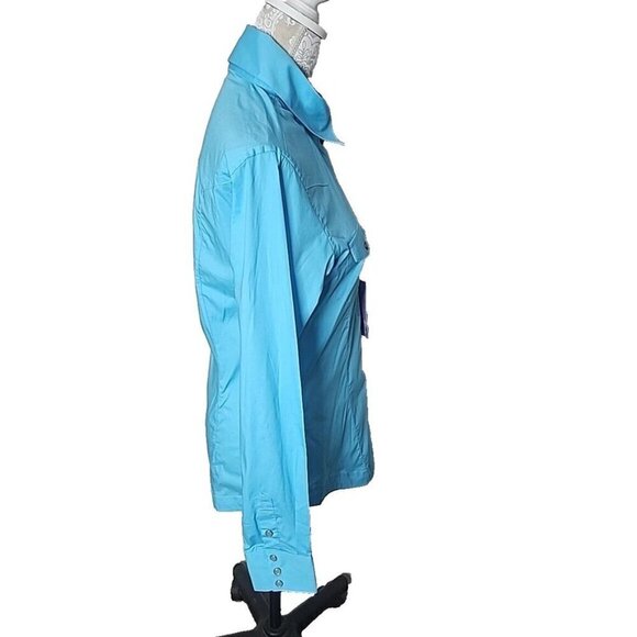 Panhandle Solid Pearlized Snap Turquoise Western Shirt Rodeo Women's Medium - Picture 4 of 13